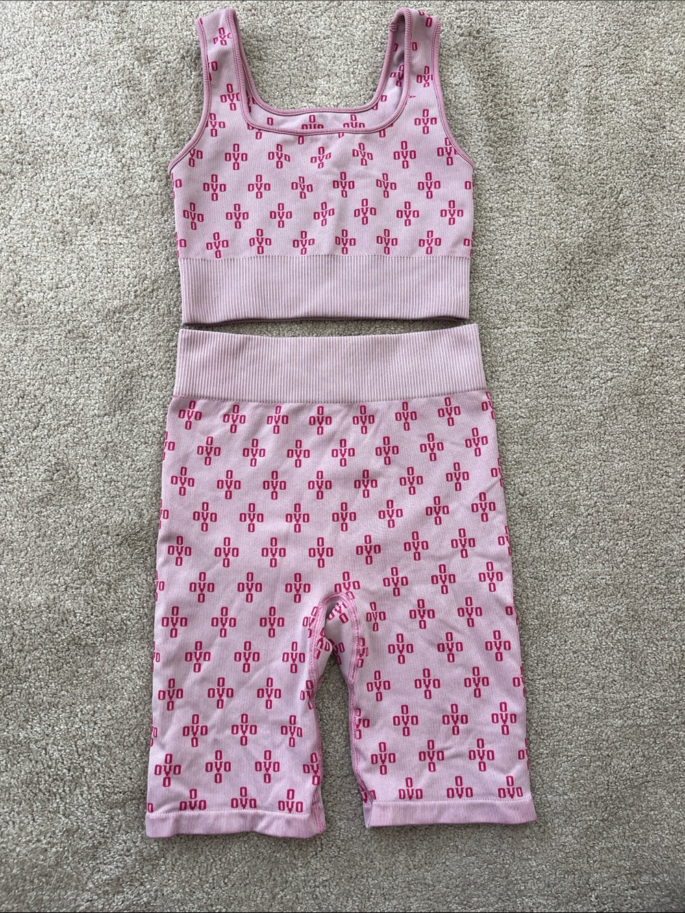 OVO Pink Logo Knit Crop Top & Biker Shorts Set